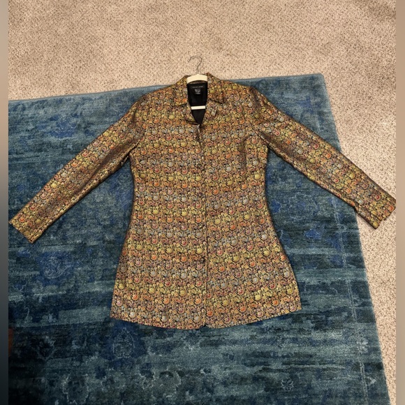 SilkLand Gold Black Office Shacket Jacket Floral Frenzy Blazer Statement Office - Picture 6 of 13